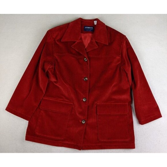 Liz Claiborne Women's Jacket PM Petite Medium Red Corduroy Button - Picture 3 of 11